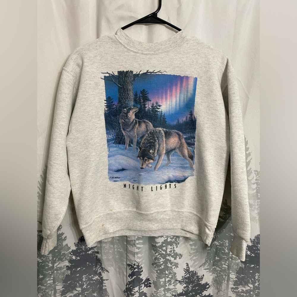 Vintage Night Lights Wolf Crewneck